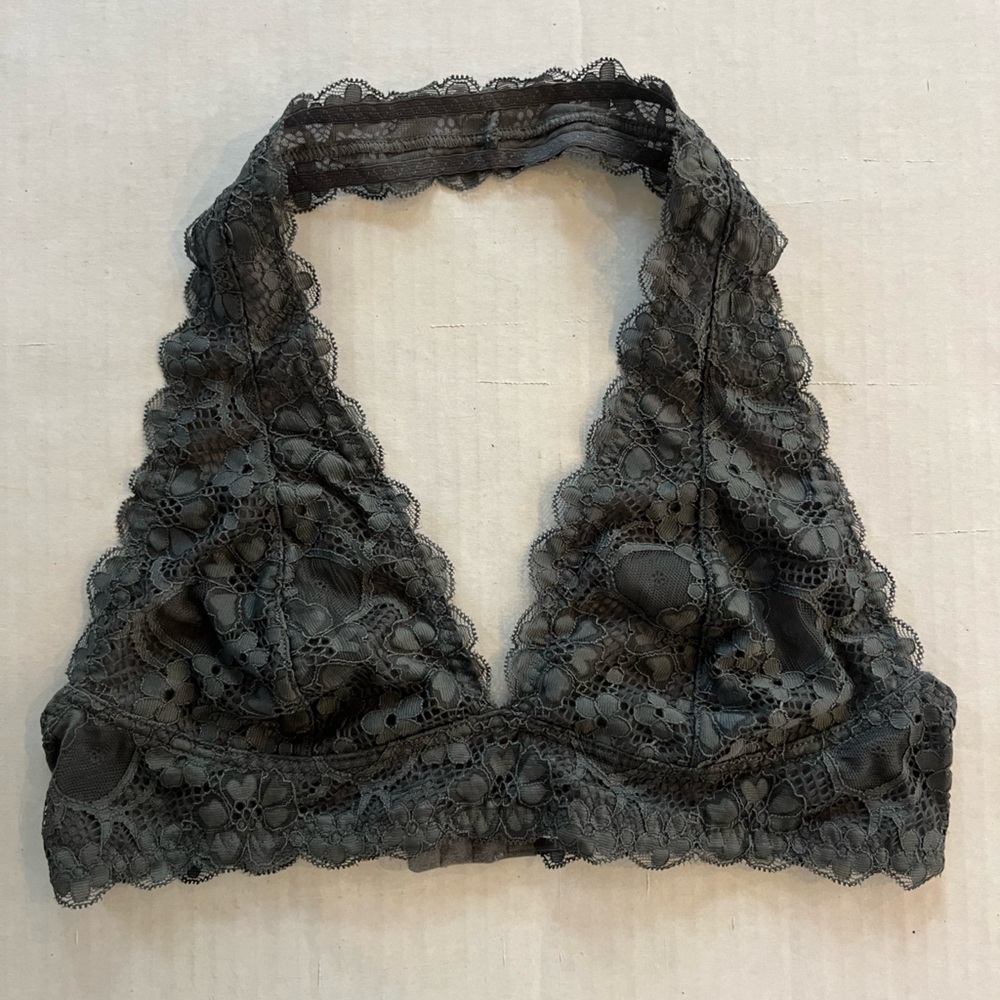 Free People Intimately Galloon gray lace halter bra bralette